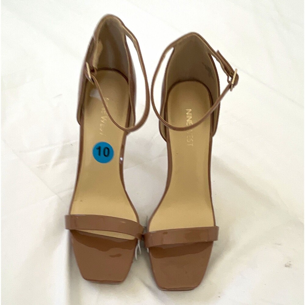 Nine West Women's 10 Brown Patent Leather Strappy Ankle Strap Heels